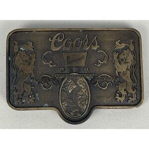 RARE!! Vintage Coors Banquet Beer Belt Buckle Waterfall Lions Bronze Tone Metal